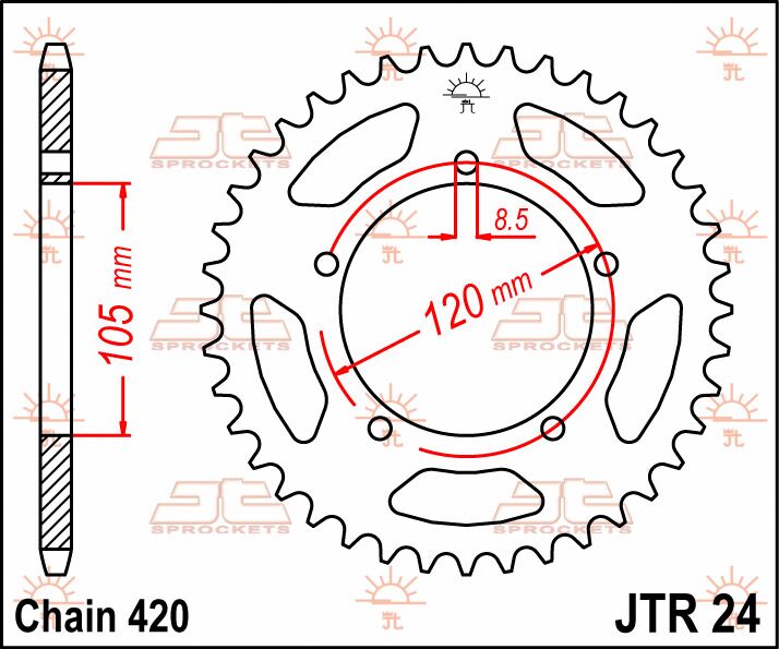 stål bagkædehjul 51T 420 - JTR24.51 - JT Sprockets - Pitboxen.dk