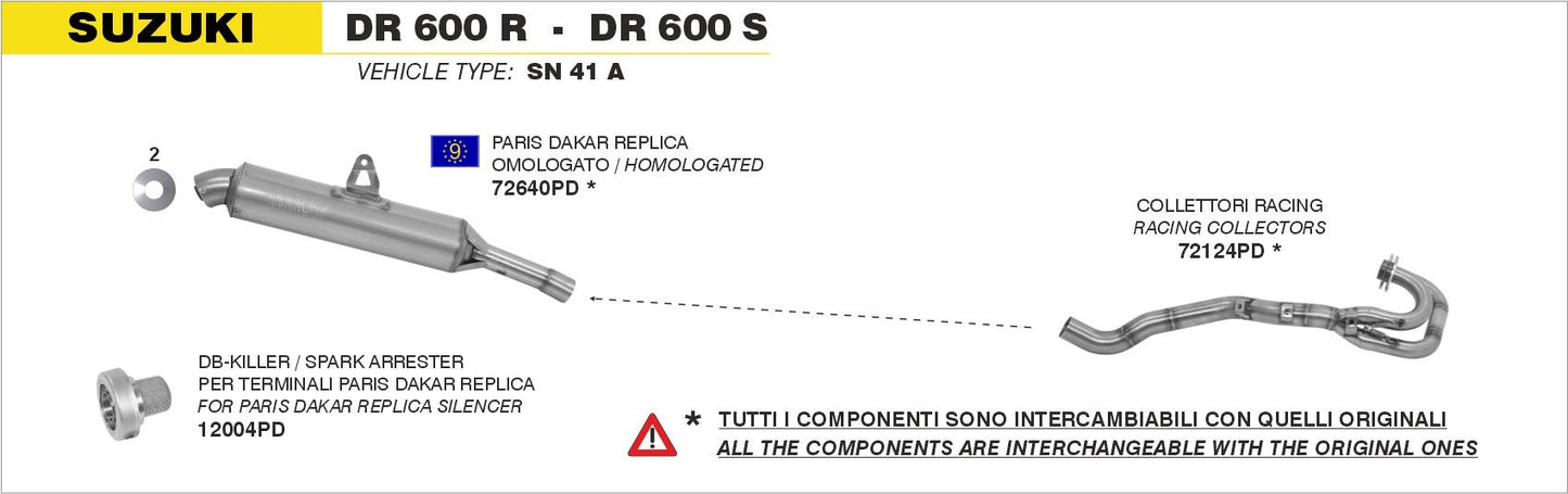 Suzuki DR 600 R/S 1985-1990 Arrow udstødning. Slip-on udstødninger, komplette udstødninger, manifold/forrør. Find det hos Pitboxen.dk