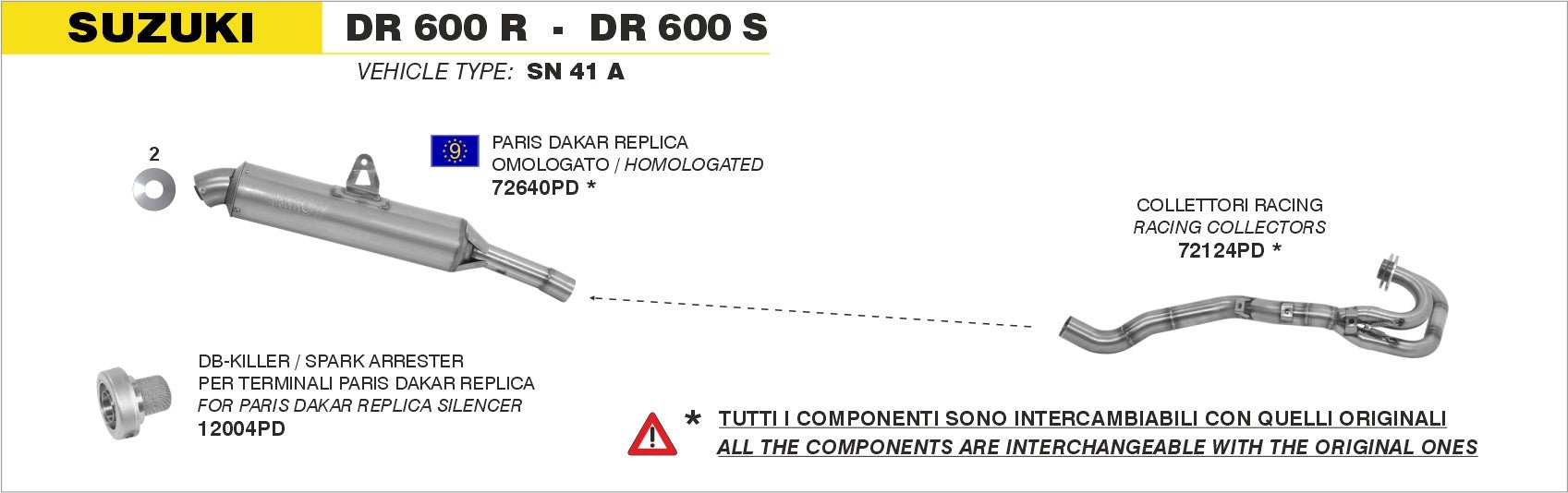 Suzuki DR 600 R/S 1985-1990 Arrow udstødning. Slip-on udstødninger, komplette udstødninger, manifold/forrør. Find det hos Pitboxen.dk