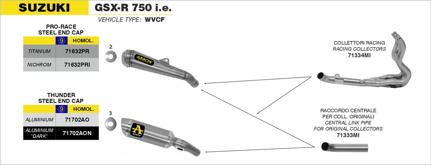 Suzuki GSX-R 750 i.e. 2006-2007 Arrow udstødning. Slip-on udstødninger, komplette udstødninger, manifold/forrør. Find det hos Pitboxen.dk