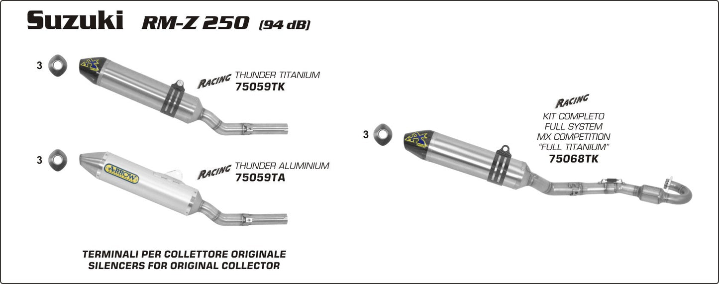 Suzuki RM-Z 250 2008-2009 Arrow udstødning. Slip-on udstødninger, komplette udstødninger, manifold/forrør. Find det hos Pitboxen.dk