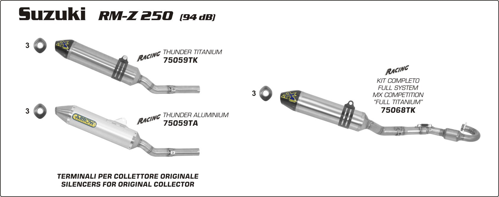 Suzuki RM-Z 250 2008-2009 Arrow udstødning. Slip-on udstødninger, komplette udstødninger, manifold/forrør. Find det hos Pitboxen.dk
