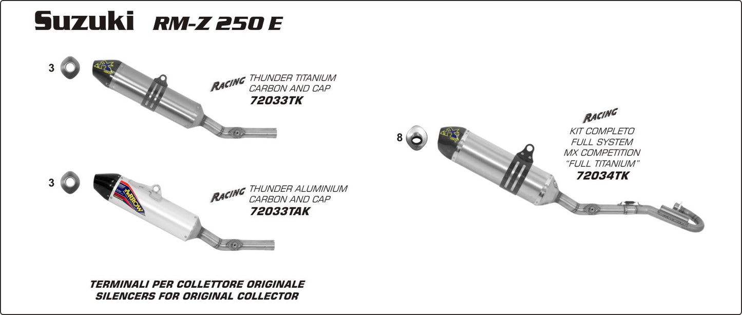 Suzuki RM-Z 250 E 2010-2013 Arrow udstødning. Slip-on udstødninger, komplette udstødninger, manifold/forrør. Find det hos Pitboxen.dk