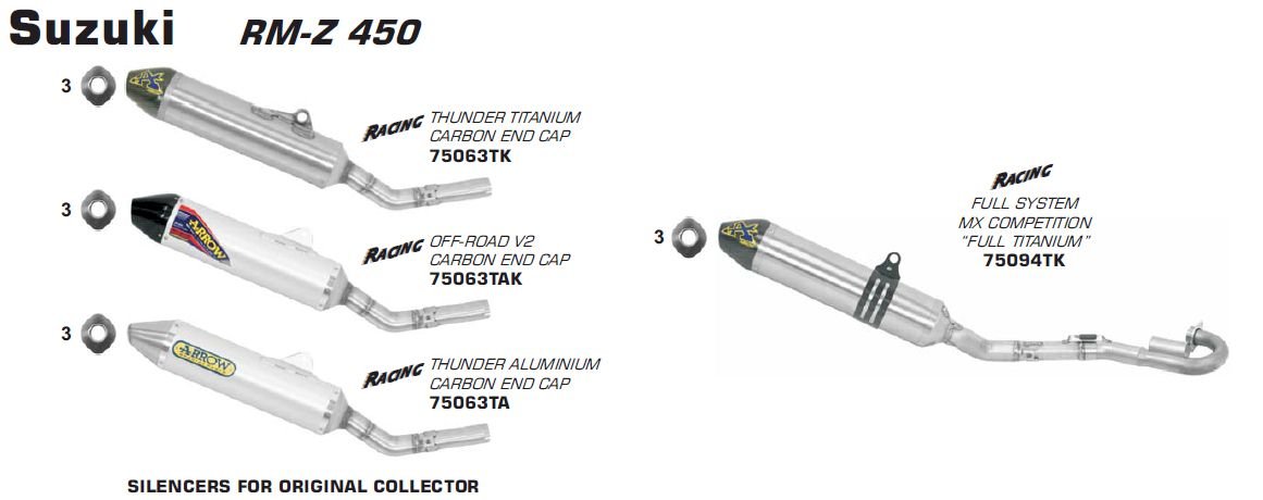Suzuki RM-Z 450 2010- Arrow udstødning. Slip-on udstødninger, komplette udstødninger, manifold/forrør. Find det hos Pitboxen.dk