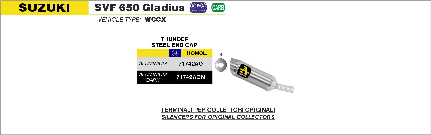 Suzuki SVF 650 GLADIUS 2009-2015 Arrow udstødning. Slip-on udstødninger, komplette udstødninger, manifold/forrør. Find det hos Pitboxen.dk
