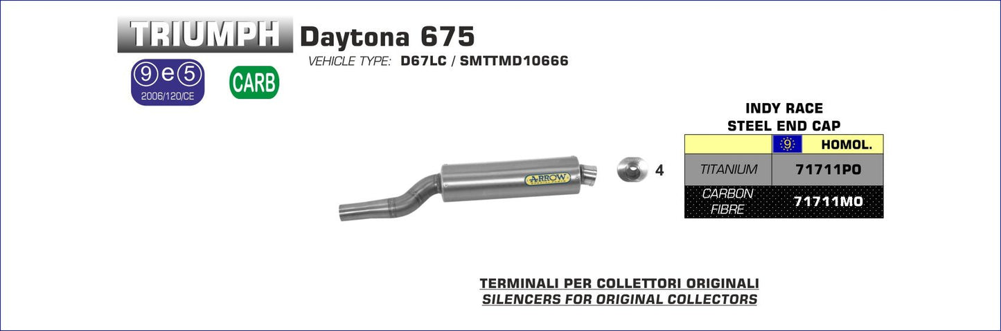 Triumph DAYTONA 675 2006-2009 Arrow udstødning. Slip-on udstødninger, komplette udstødninger, manifold/forrør. Find det hos Pitboxen.dk