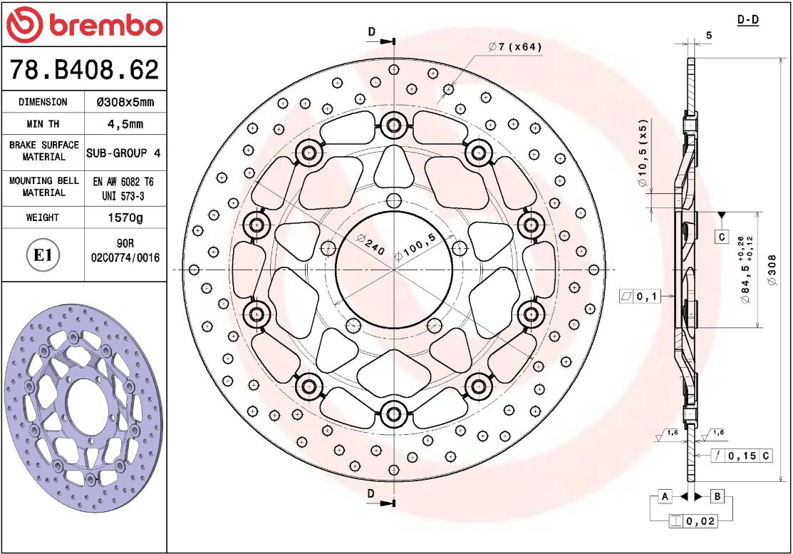 Triumph STREET TRIPLE 675 08 - 12 m.fl. bremseskive for, ORO flydende - Brembo - Pitboxen.dk