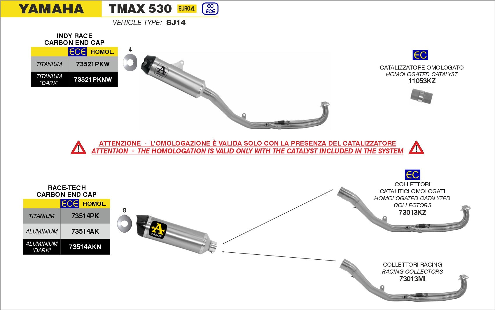 Yamaha TMAX 530 2017-2019 Arrow udstødning. Slip-on udstødninger, komplette udstødninger, manifold/forrør. Find det hos Pitboxen.dk