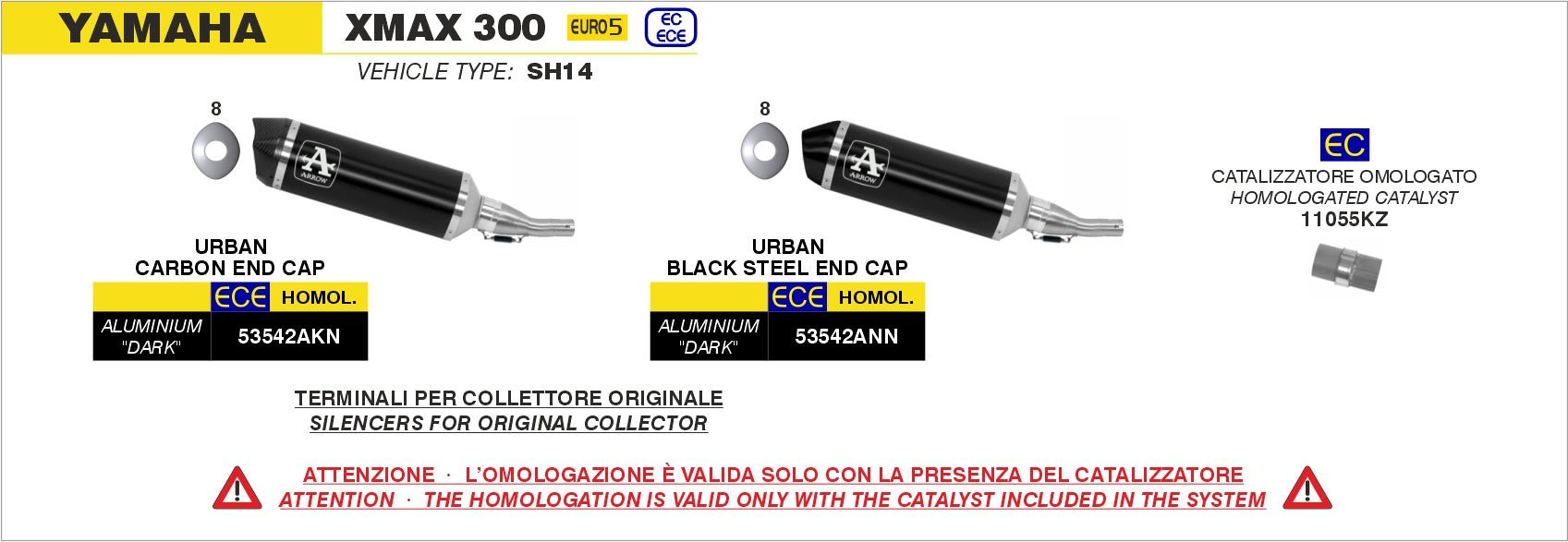 Yamaha XMAX 300 2021-2024 Arrow udstødning. Slip-on udstødninger, komplette udstødninger, manifold/forrør. Find det hos Pitboxen.dk