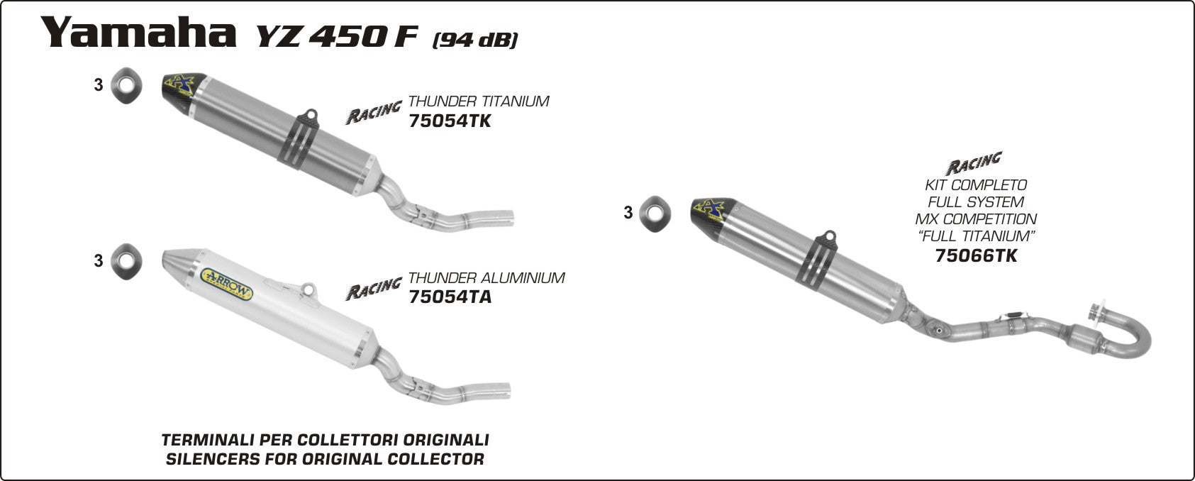 Yamaha YZ 450 F 2008-2009 Arrow udstødning. Slip-on udstødninger, komplette udstødninger, manifold/forrør. Find det hos Pitboxen.dk