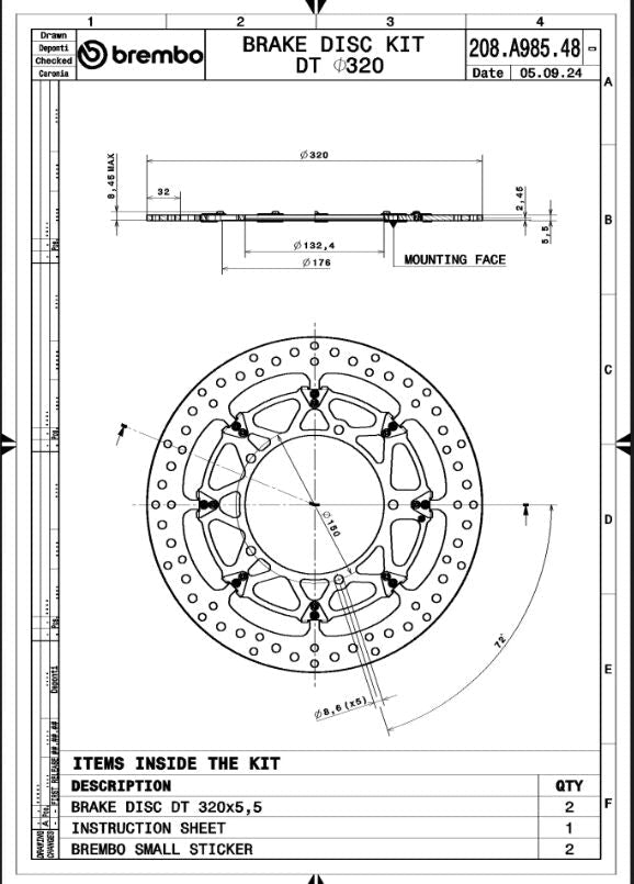 Yamaha YZF - R1 1000 15 - 23 m.fl. bremseskiver (sæt) - Brembo 208A98548 - Pitboxen.dk