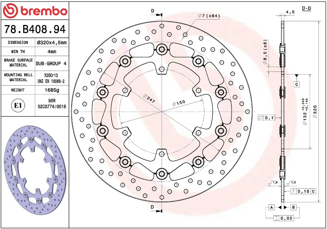 Yamaha YZF - R7 750 OW02 99 - 00 m.fl. bremseskive for, ORO flydende - Brembo - Pitboxen.dk